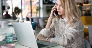 Woman reviewing urgent debt information after the bankruptcy automatic stay begins