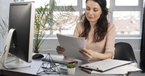 Woman reviewing documents